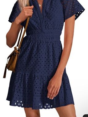 NWT - Summer Navy Eyelet Mini Dress with Elastic Waist - never worn - with tags